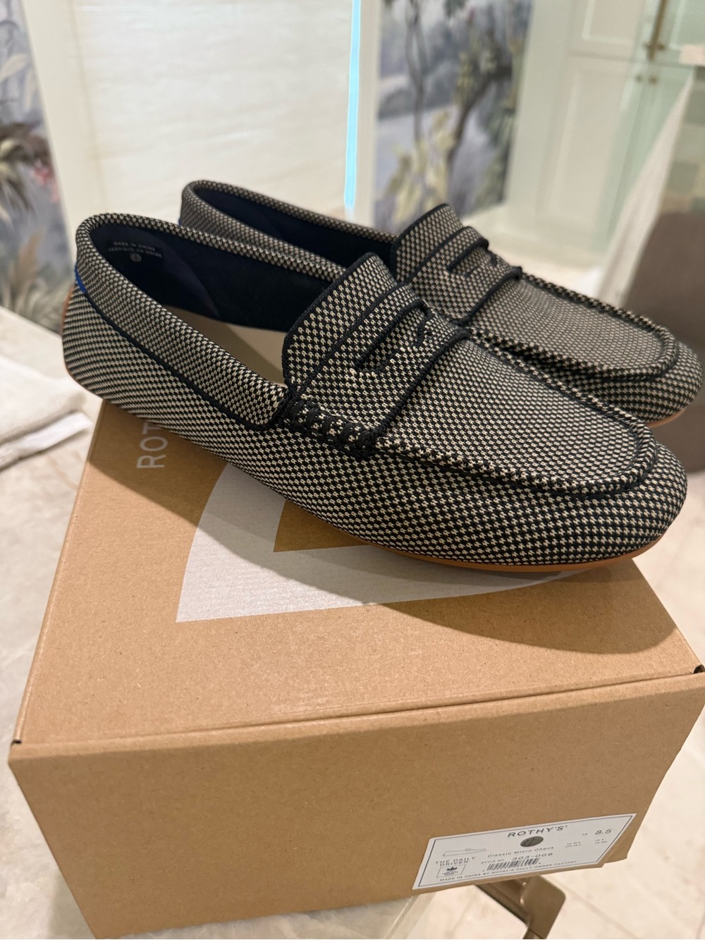 Rothy's Black and White Houndstooth Women’s Penny Loafers